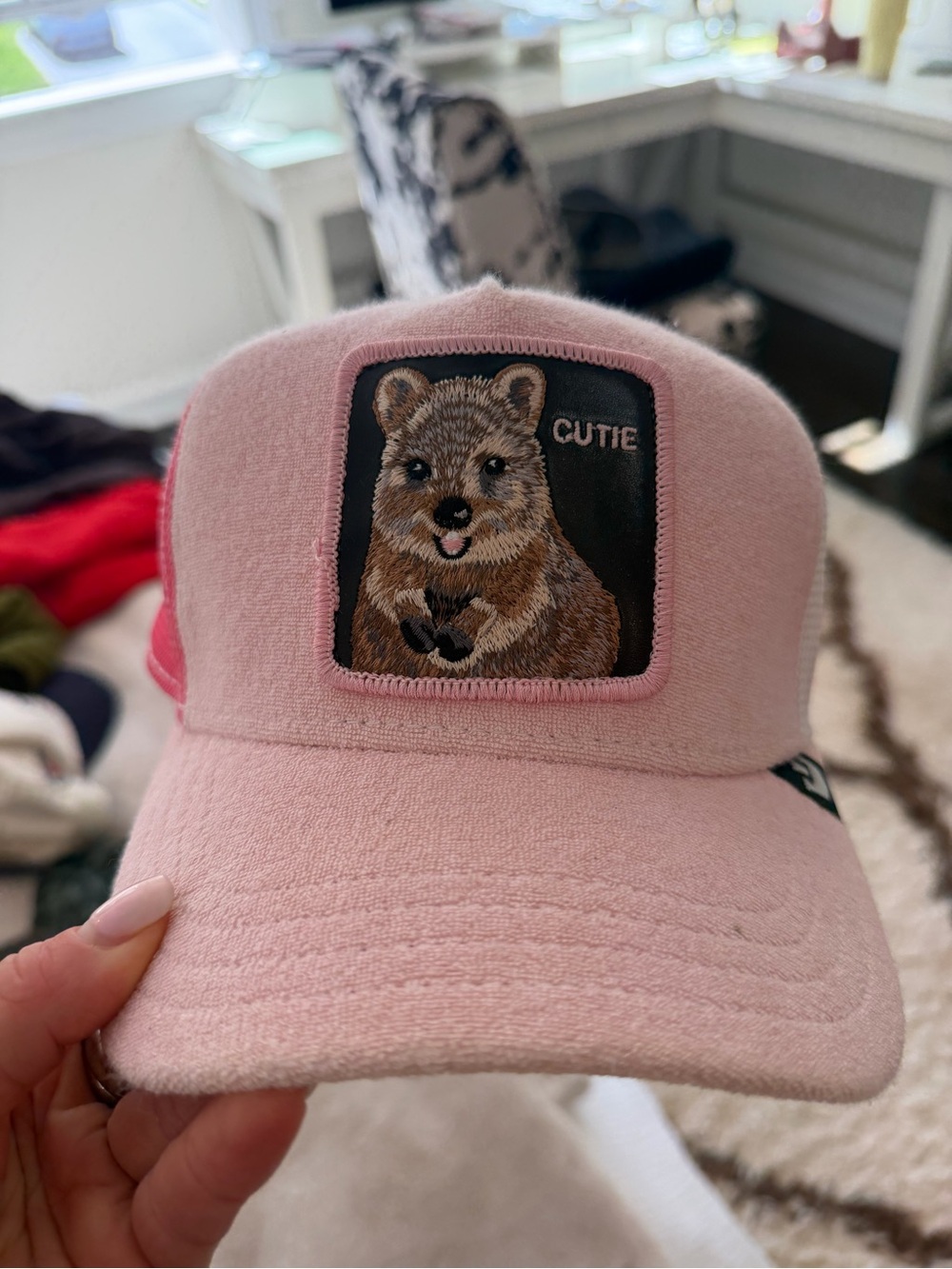 Pink 'Cutie' Animal Patch Baseball Cap
